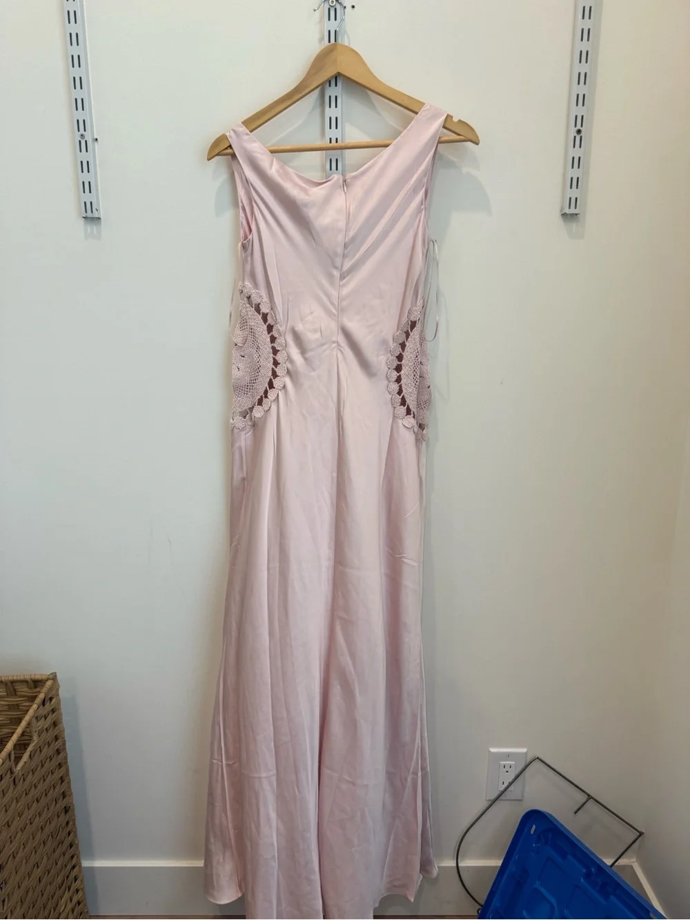 Blush Pink Dress- Kristina Satin Maxi dress with croche - Picture 3 of 3